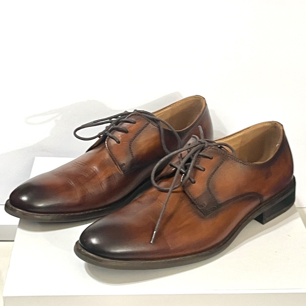 La Milano Luwin Leather Memory Foam Cognac Burnished Toe Oxfords Laced Shoes 11M - Picture 4 of 9